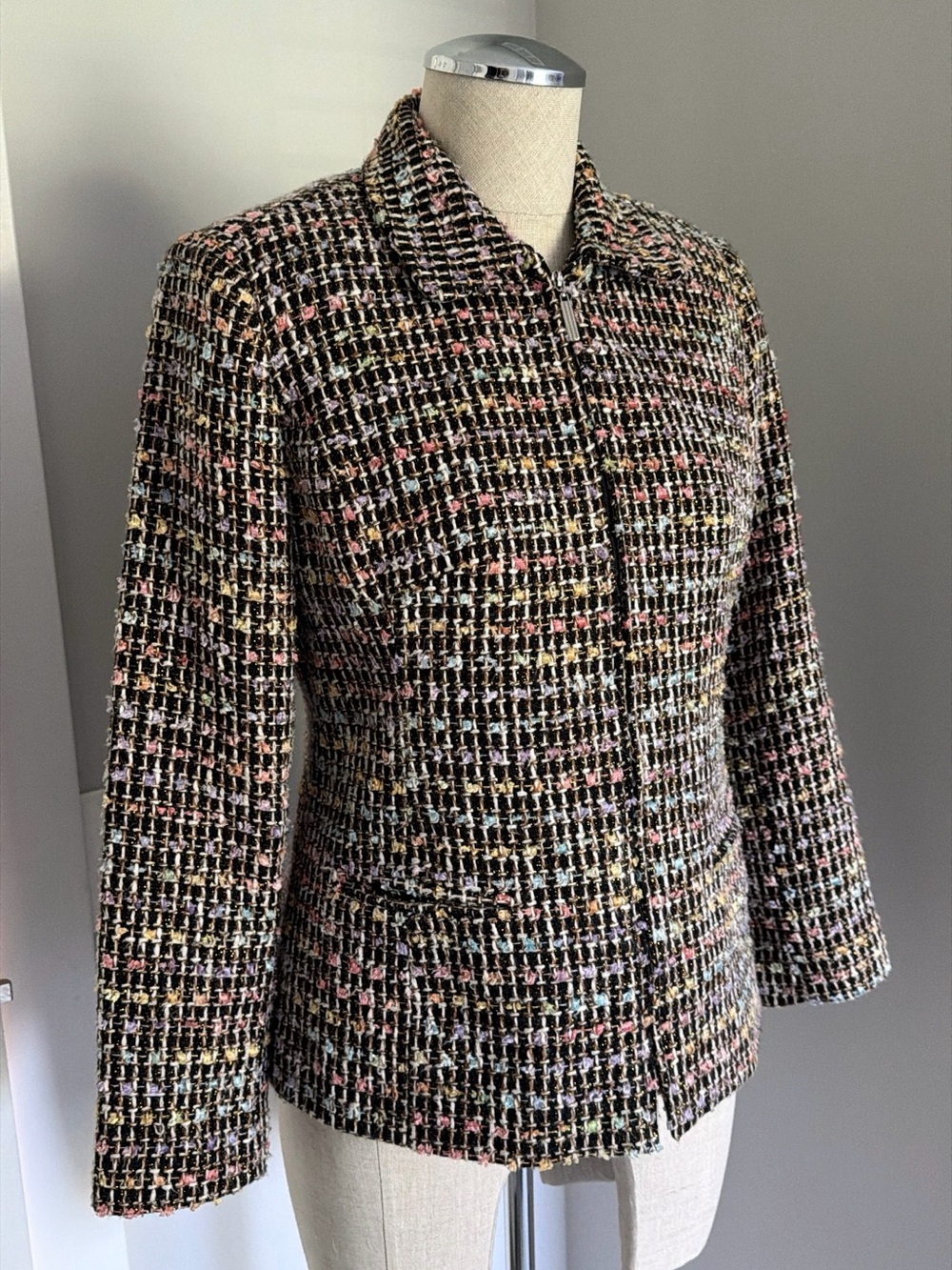 2000s Sag Harbor Women’s Multicolor Tweed Look Lined Zip Front Jacket 4P